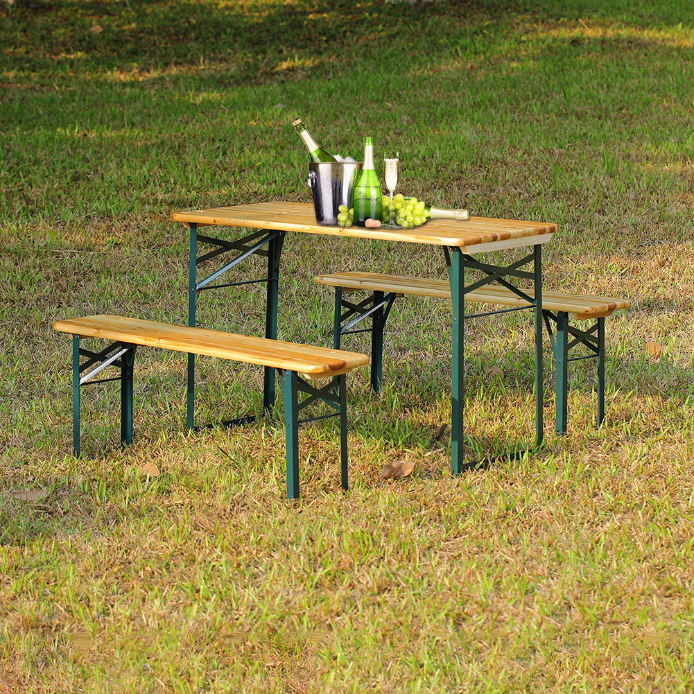 3-piece Outdoor Wooden Foldable Table Benches Set