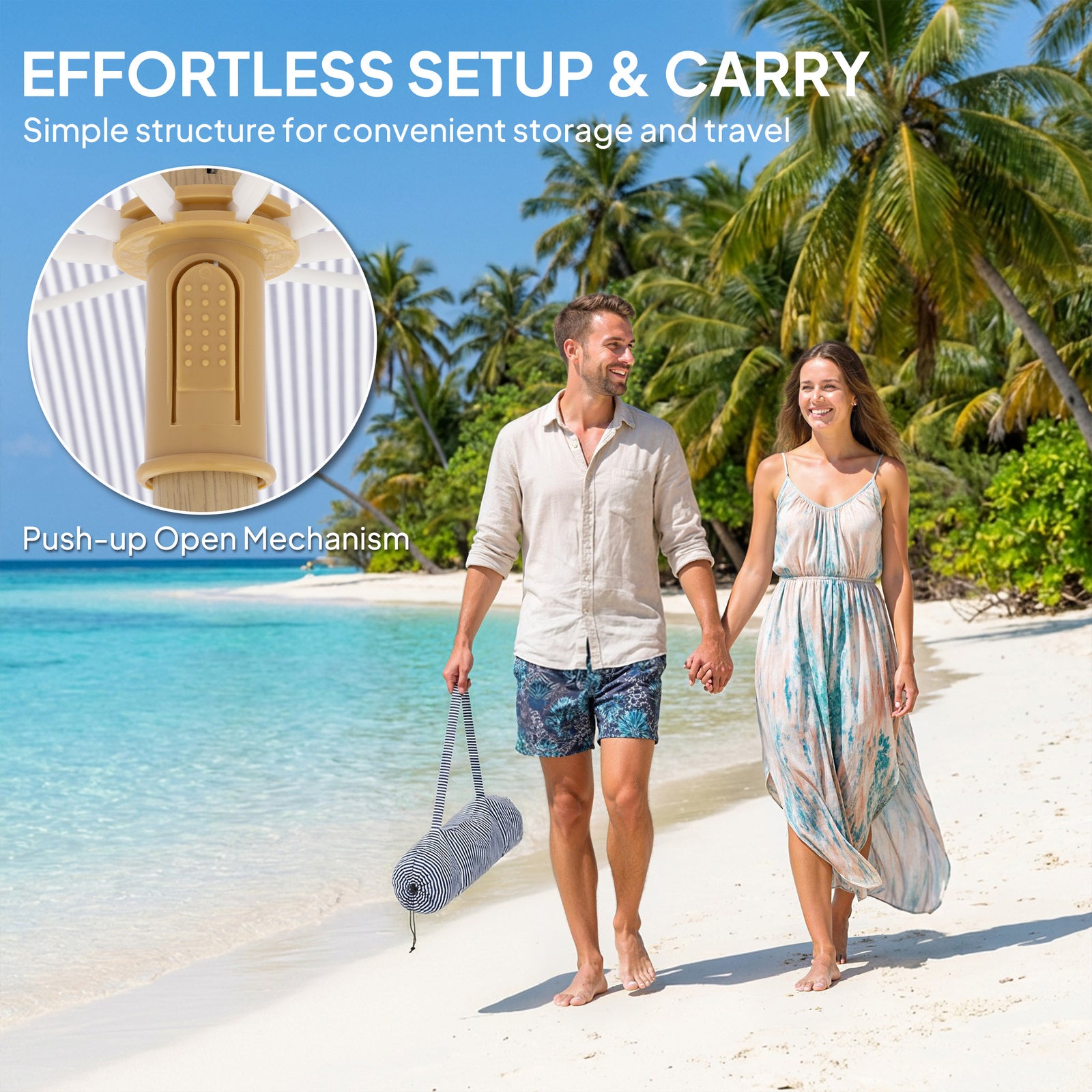 1.7 M Beach Umbrella, Adjustable Height Portable Parasol | Blue & White