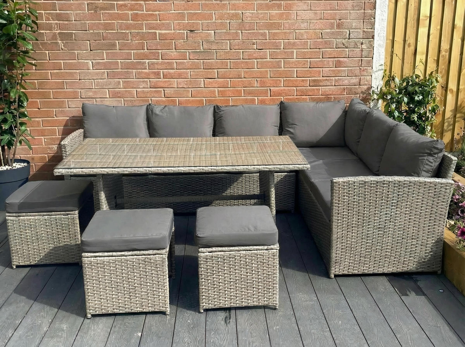 Stylish Knutsford 9 Seat Corner Rattan Dining Set For Outdoor Gatherings | One Size | Grey