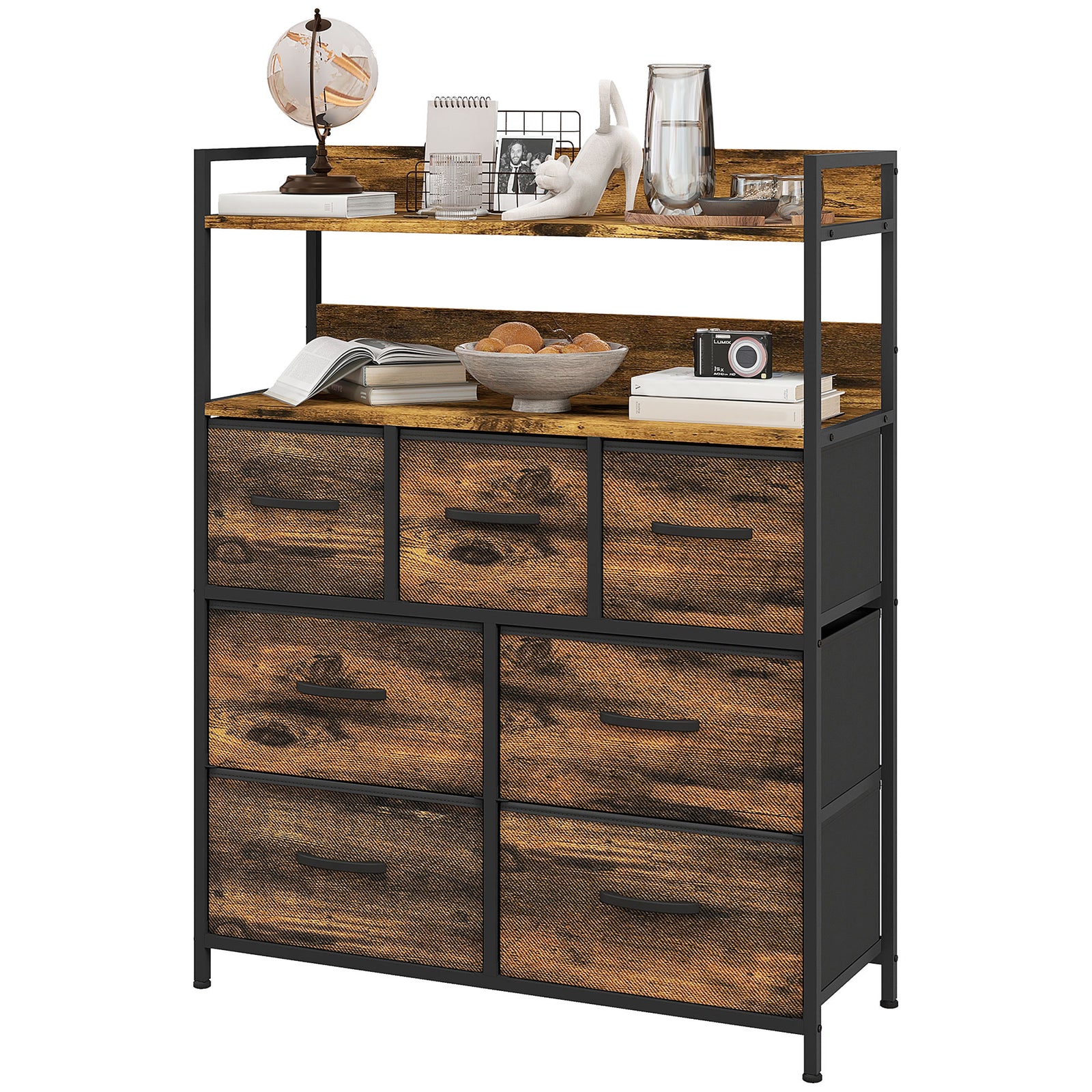 Bedroom Chest Of Drawers 4/5/6/7 Drawer Dresser W/ Shelf | Extra Large | Brown
