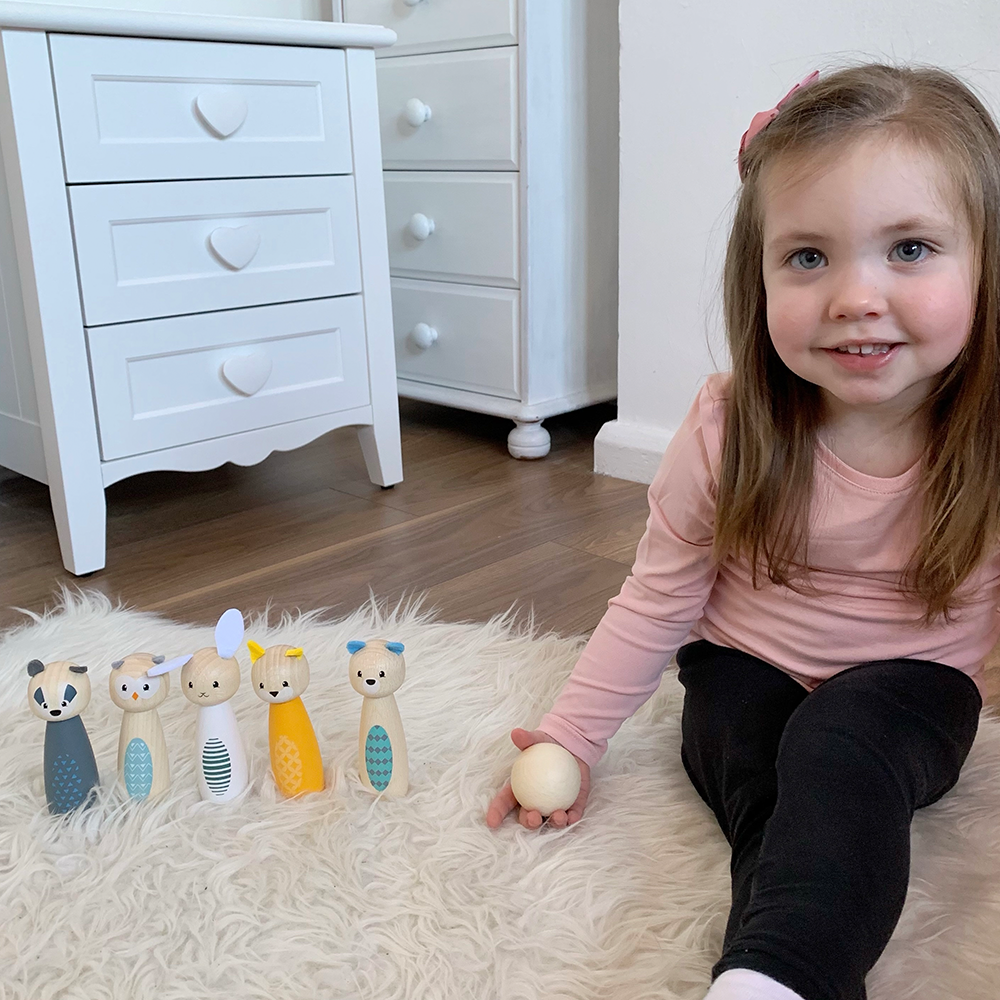 Wooden Animal Skittles Game, 1 Ball & 6 Animal Skittles