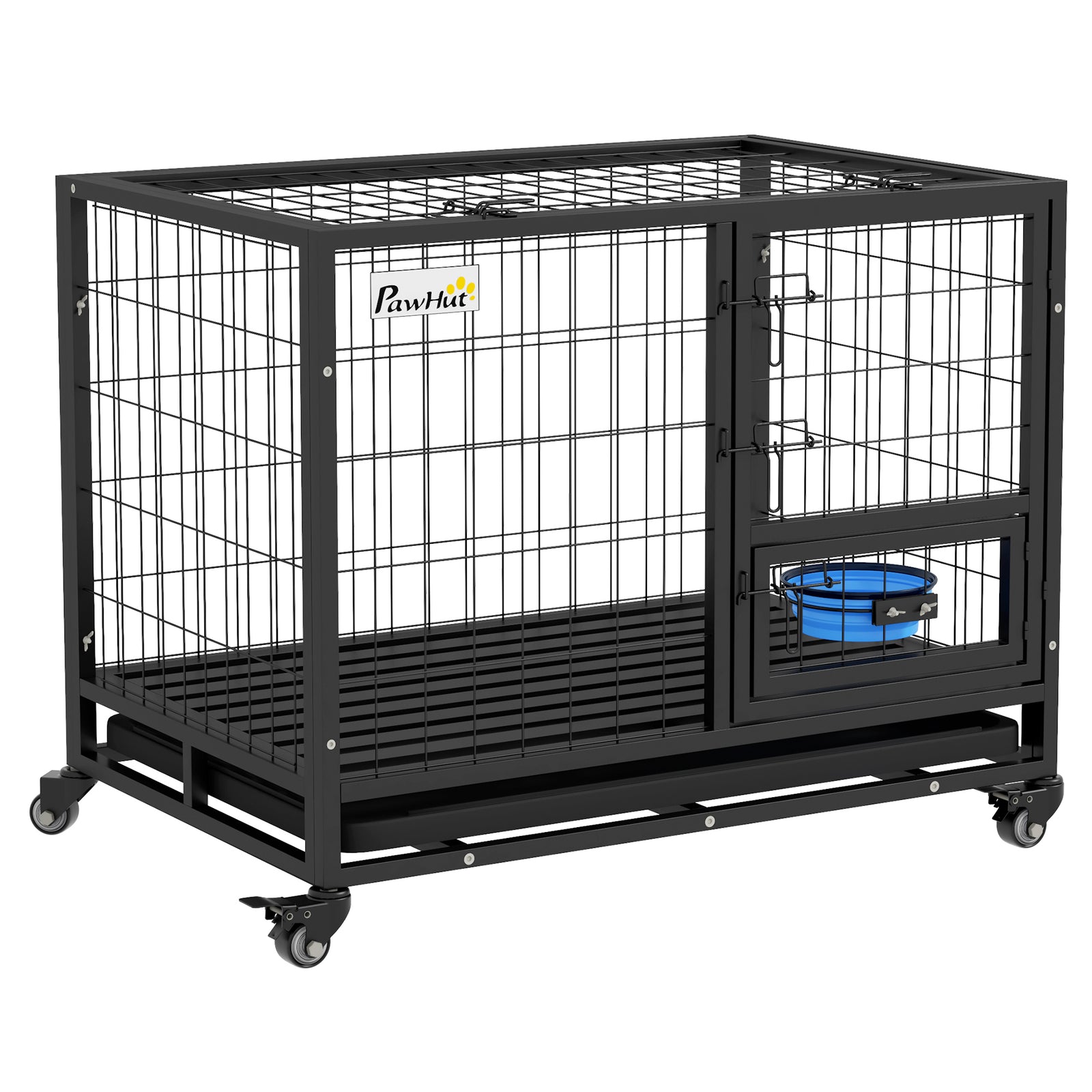 Heavy Duty Dog Crate W/ Bowl Holder, Openable Top