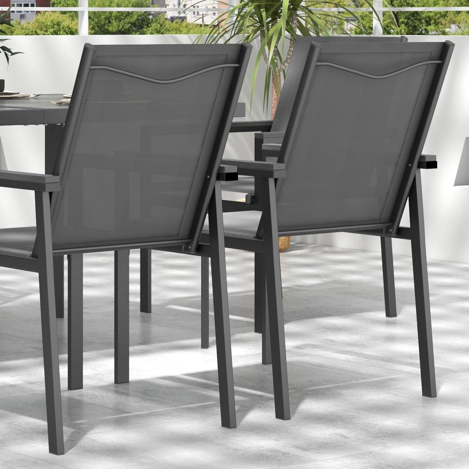 Outdoor Dining Table And 4 Armchairs, Garden Dining Set | 7 | Gray