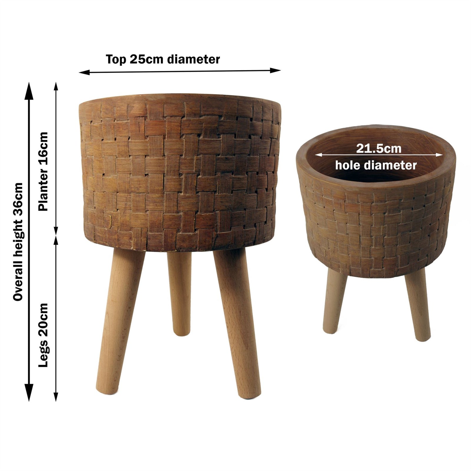 Woven Effect Composite Planter With Stand