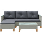 3 Pieces Rattan Lounge Set, L-shaped With Wood Table | Charcoal Gray