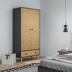 Modern Wardrobe Cabinet With Shelf Hanging Rod 2 Drawers