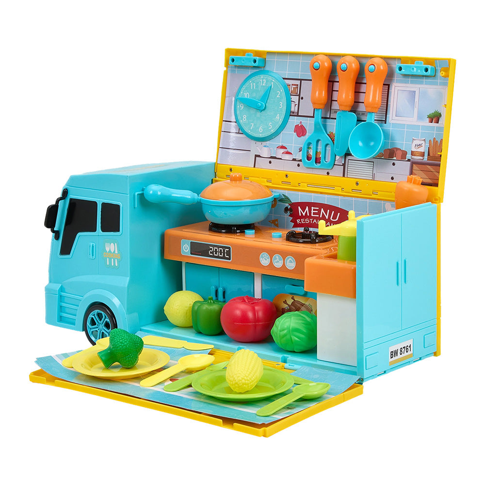 2-in-1 Pretend Play Food Truck Kitchen With Light And Music