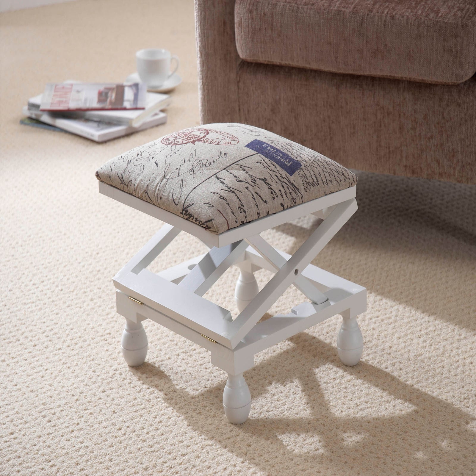 3 Position Footstool Height Adjustable Padded Top White Frame