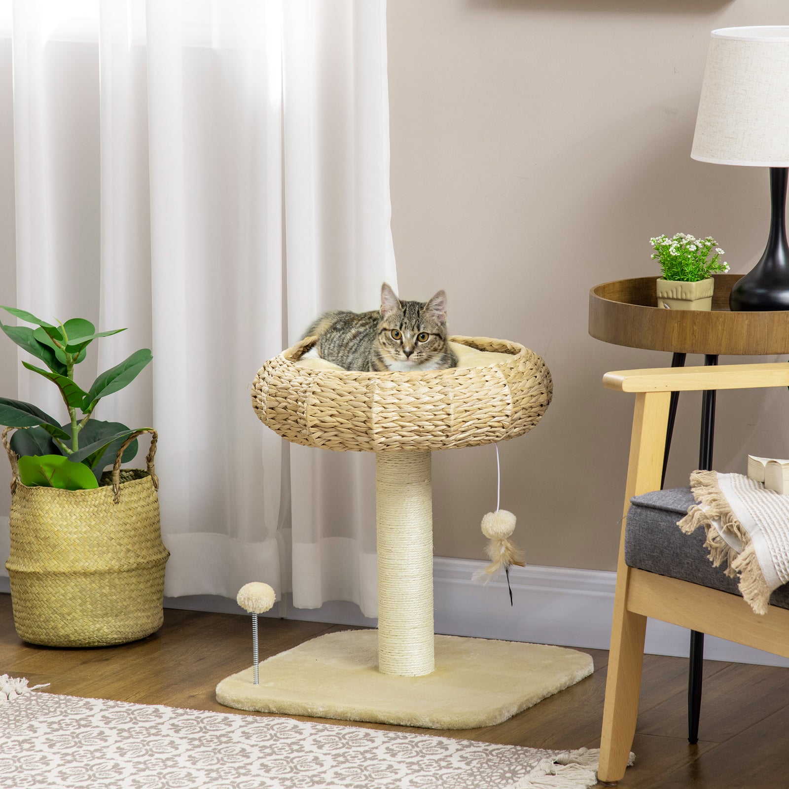 51cm Cat Activity Centre W/ Top Bed, Toy Ball, Sisal Scratching Post