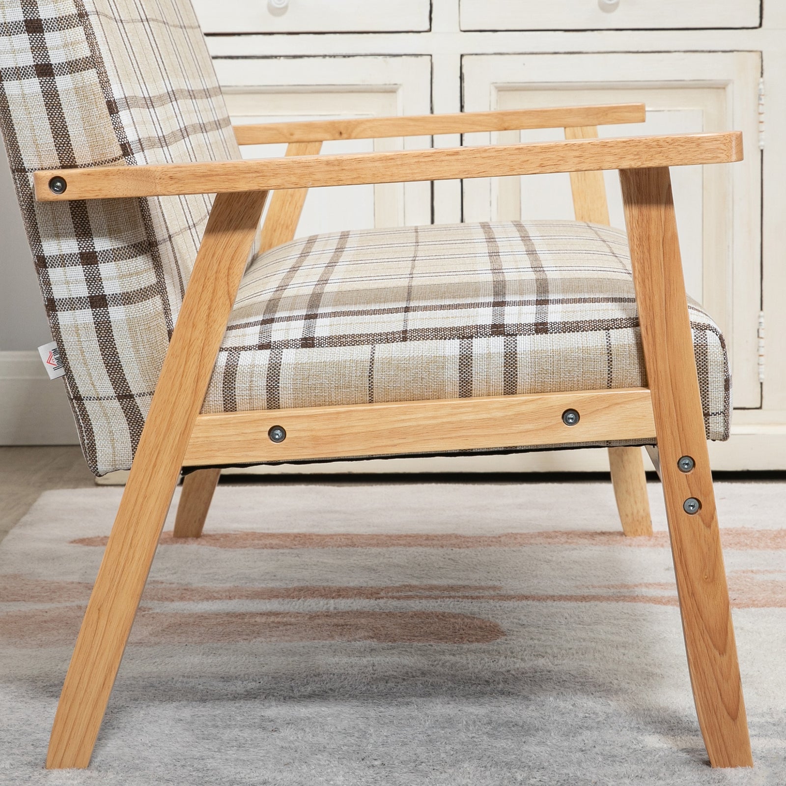 Two Seater Sofa With Rubber Wood Frame Linen Fabric