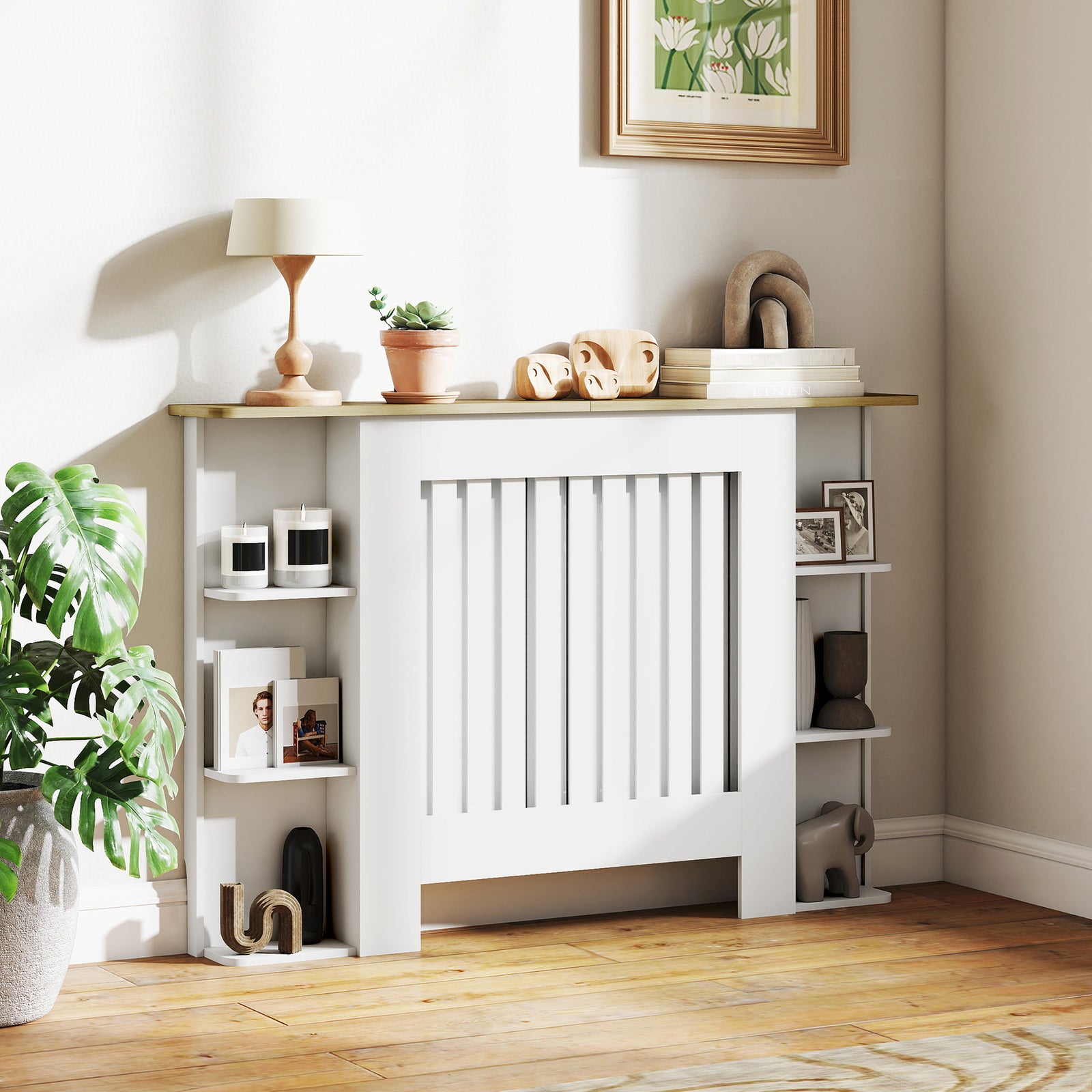 Vertical Slatted Heater Cover For Living Room | Medium | White