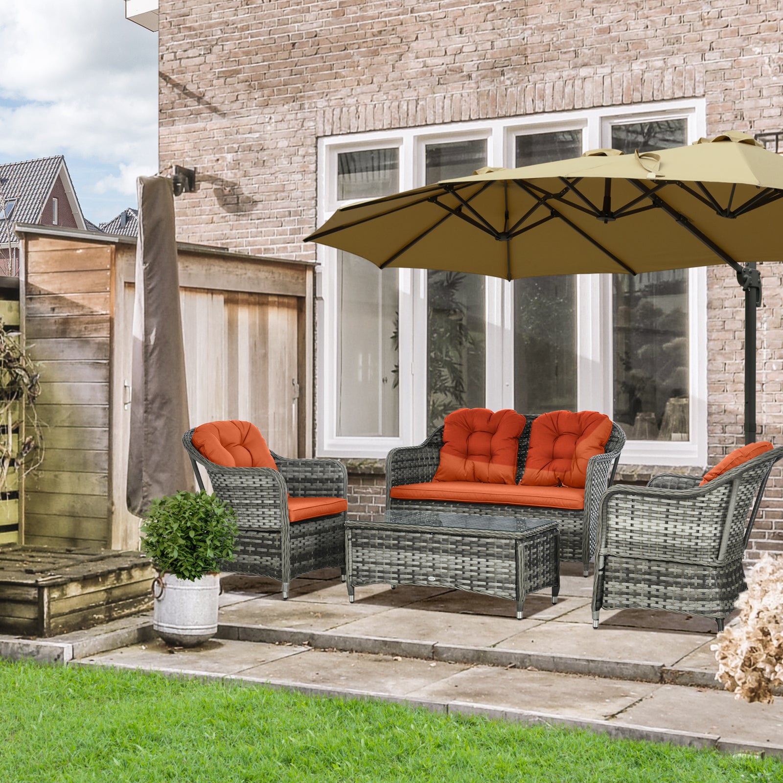 4 Pieces Pe Rattan Wicker Sofa Set Outdoor Conservatory | Orange