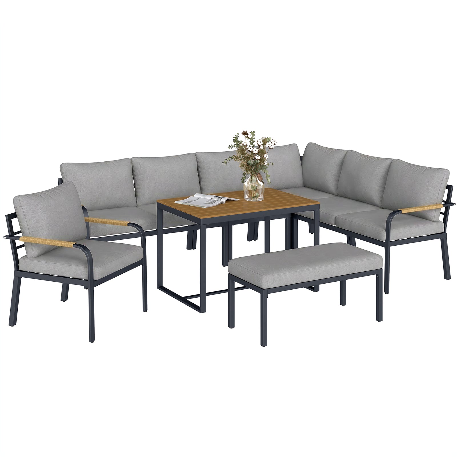 7 Seater Garden Furniture Set, Outdoor Furniture Conversation Sets | Grey