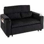 2 Seater Sofa Bed, 3-in-1 Corduroy Pull Out Sleeper Sofa | Black