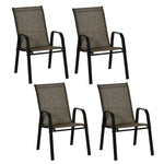 Set Of 4 Garden Dining Chair Set Outdoor W/ Back Armrest | Brown