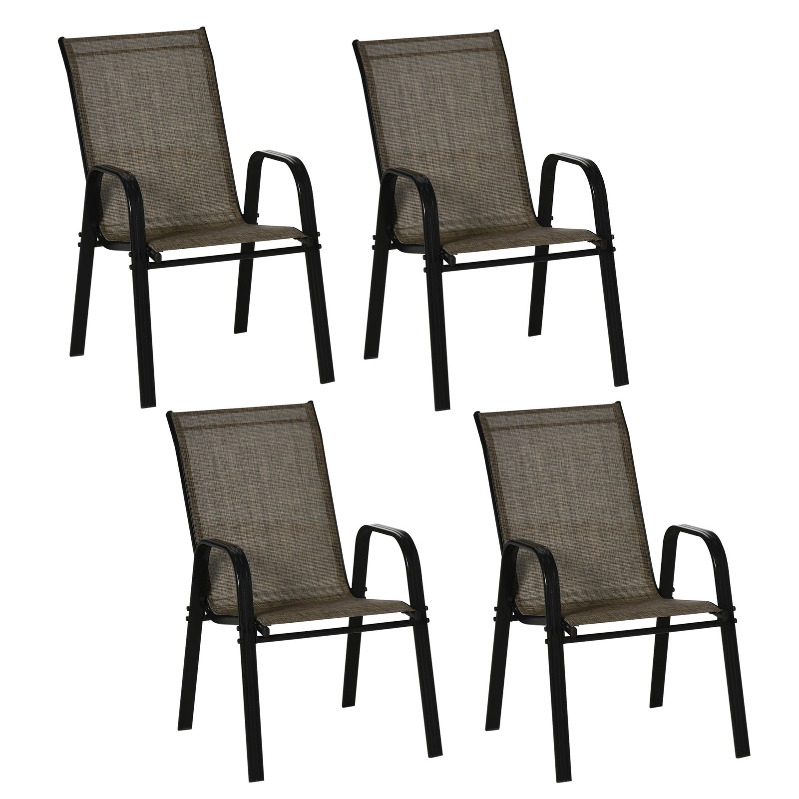 Set Of 4 Garden Dining Chair Set Outdoor W/ Back Armrest | Brown