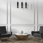 Vidar Black Pendant Lamp 3xgu10 Hand Made Modernist Cuboid Design With Natural Wooden Inserts