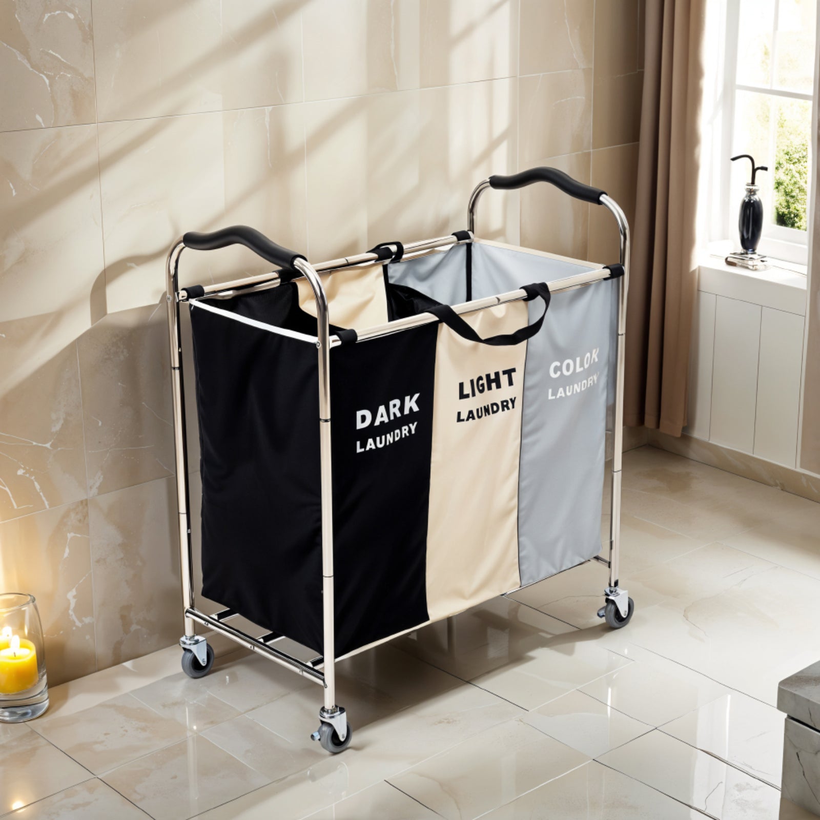 Living and Home 240l 3-section Laundry Basket With Wheels