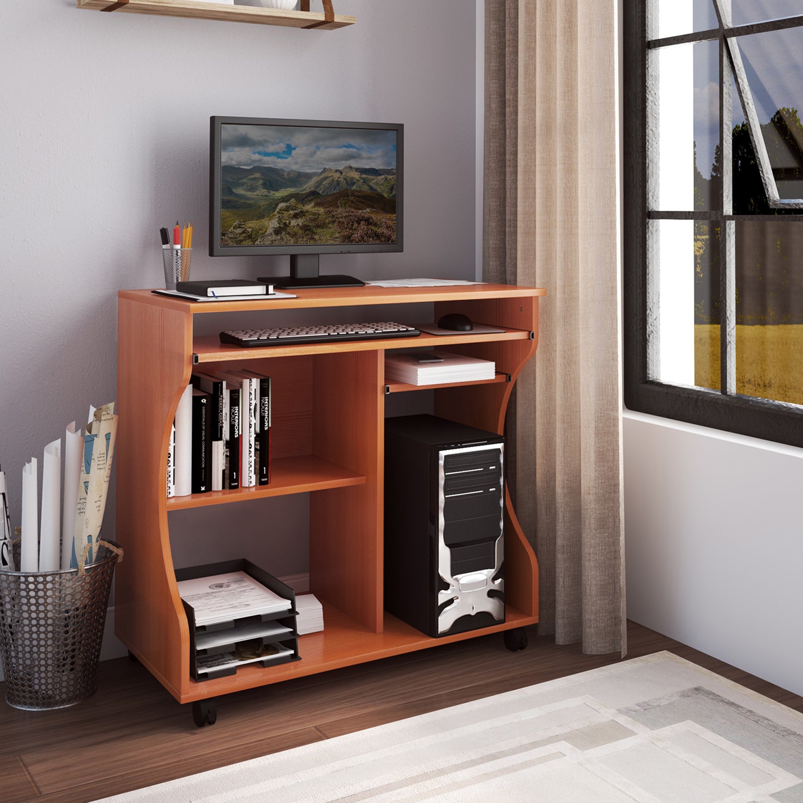 Computer Desk With Storage Shelf | Red