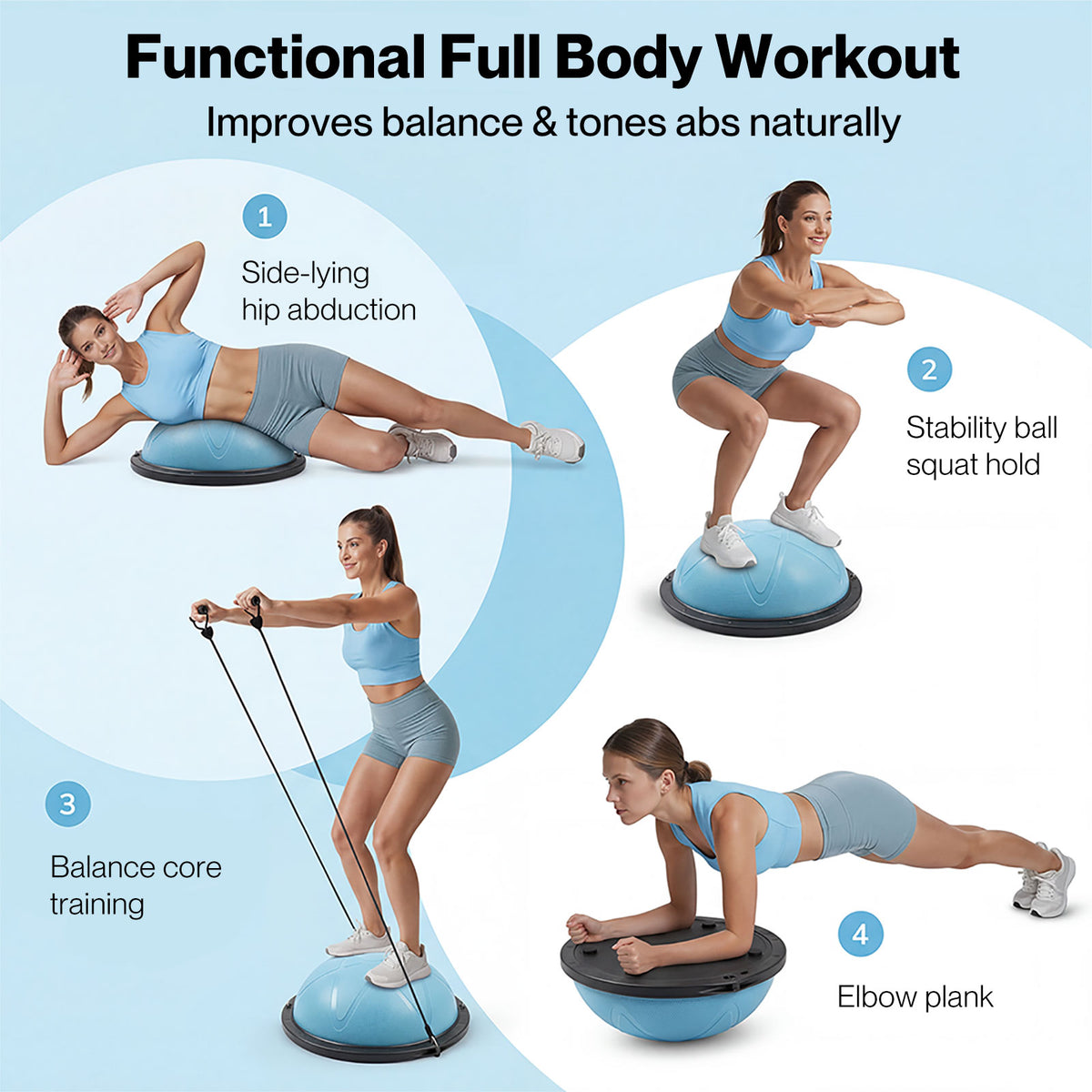 Balance Trainer Ball Resistance Bands Pump Anti Burst Fitness Home | Blue