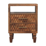 Solid Wood Arno Bedside In Golden Teak, 2 Drawers And Open Shelf, Light Brown