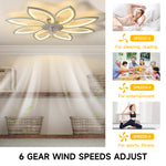White 8-petal Ceiling Fan Light 3 Blades With 3-color Dimming, 6-speed ​, Remote Control, Timer & App Control