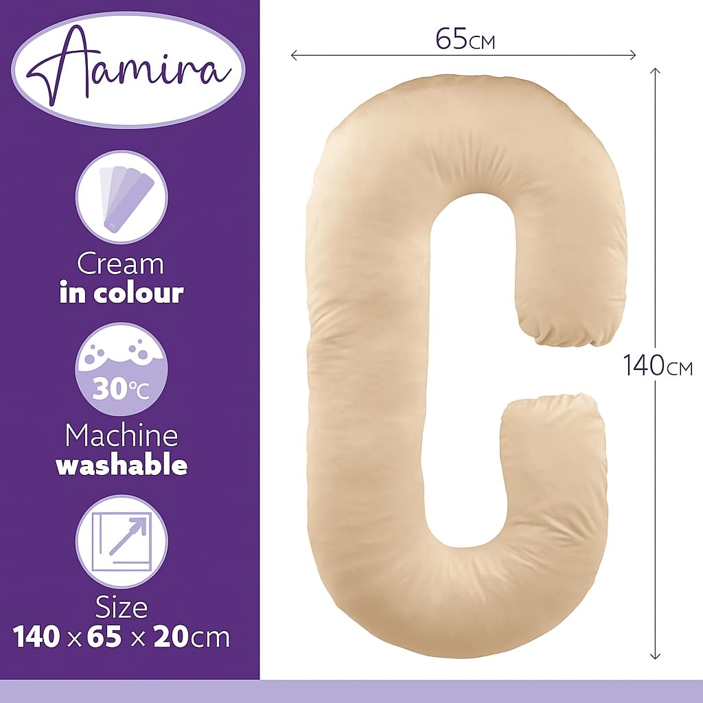 C Shaped Pregnancy Pillow, 140x65x20cm Shredded Memory Foam Full Body Maternity Cushion For Sleeping | C Shape | Cream
