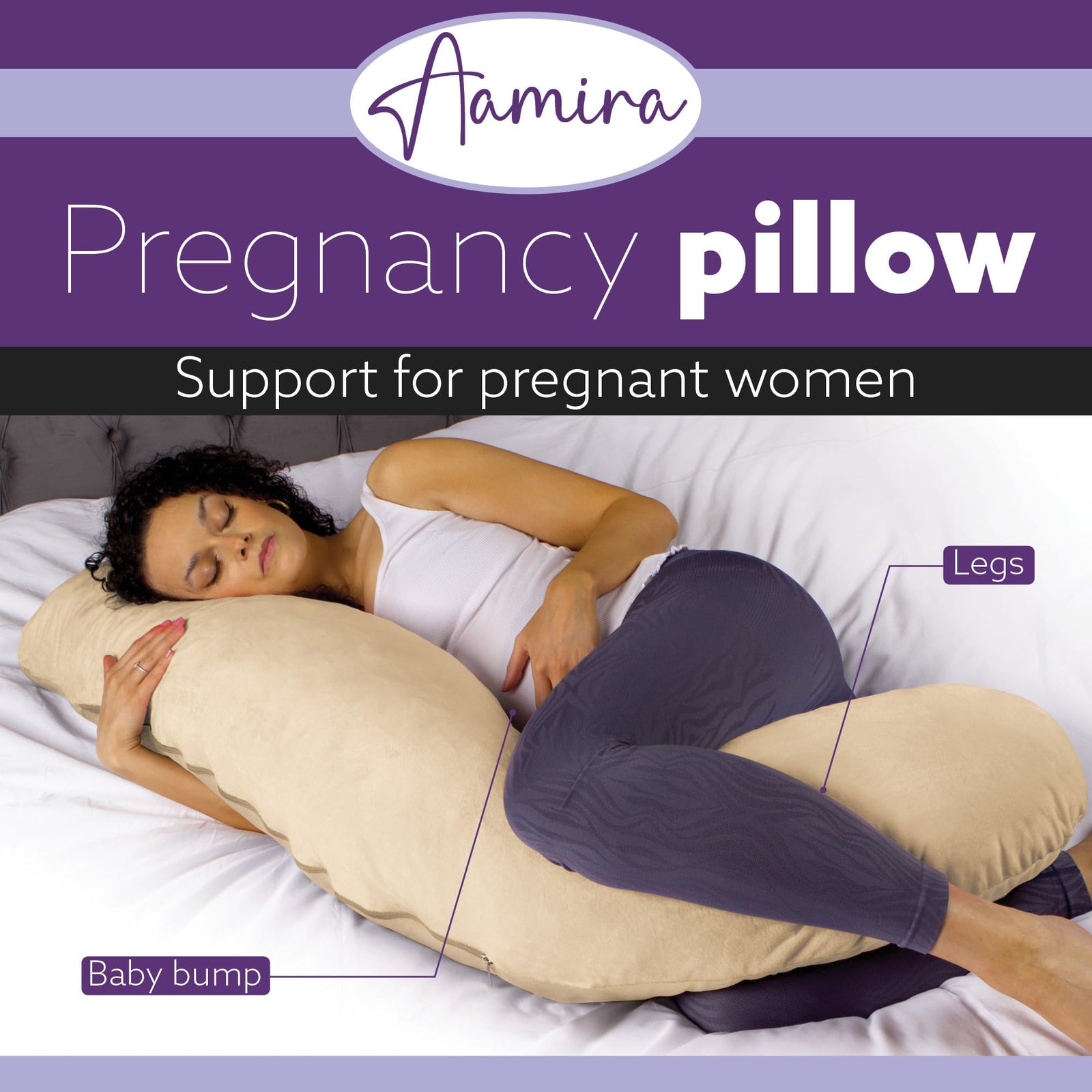 L Shaped Pregnancy Pillow, 145x25x20cm Shredded Memory Foam Full Body Maternity Cushion For Sleeping | J Shape | Cream