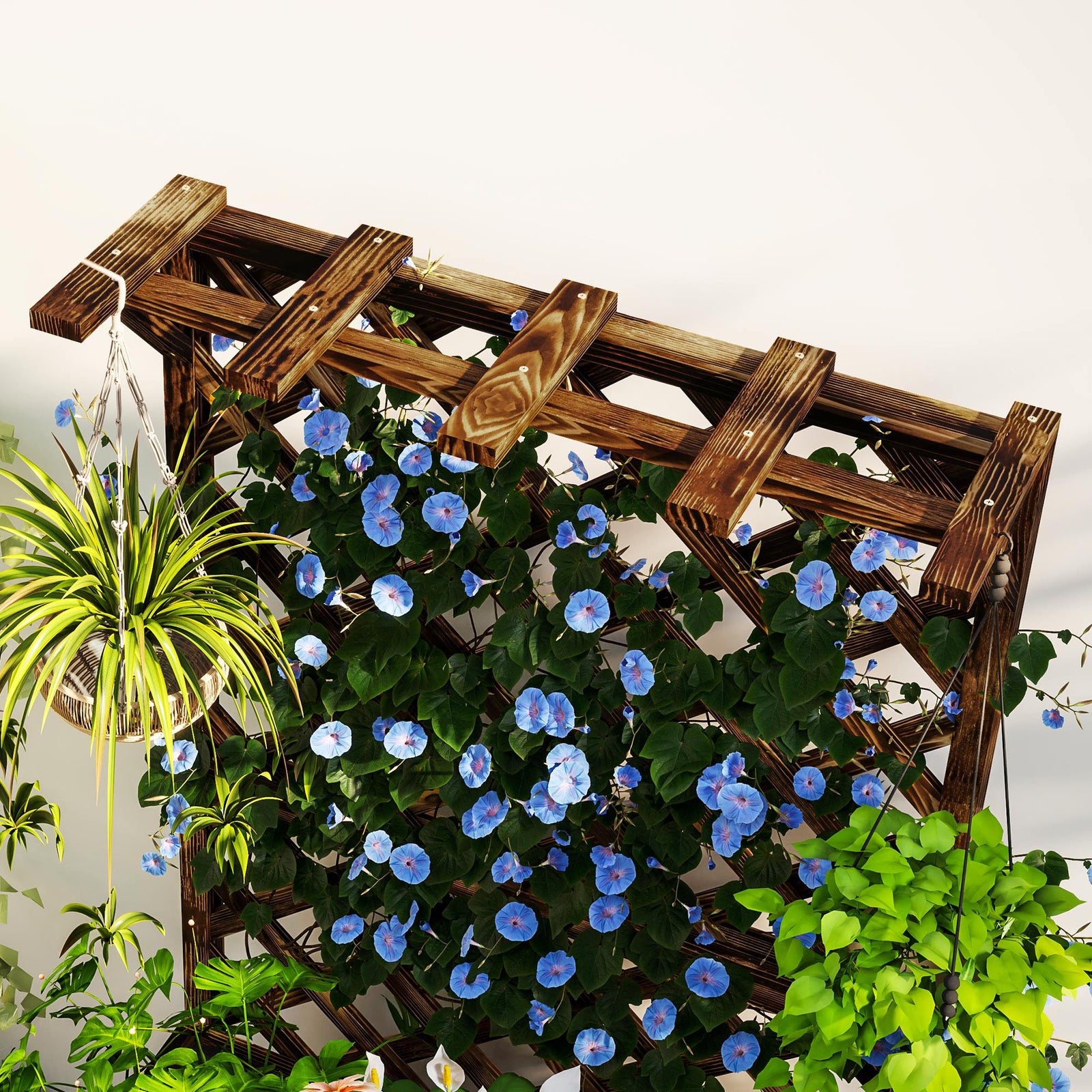 Wooden Planter W/ Trellis And Drainage Holes | Brown