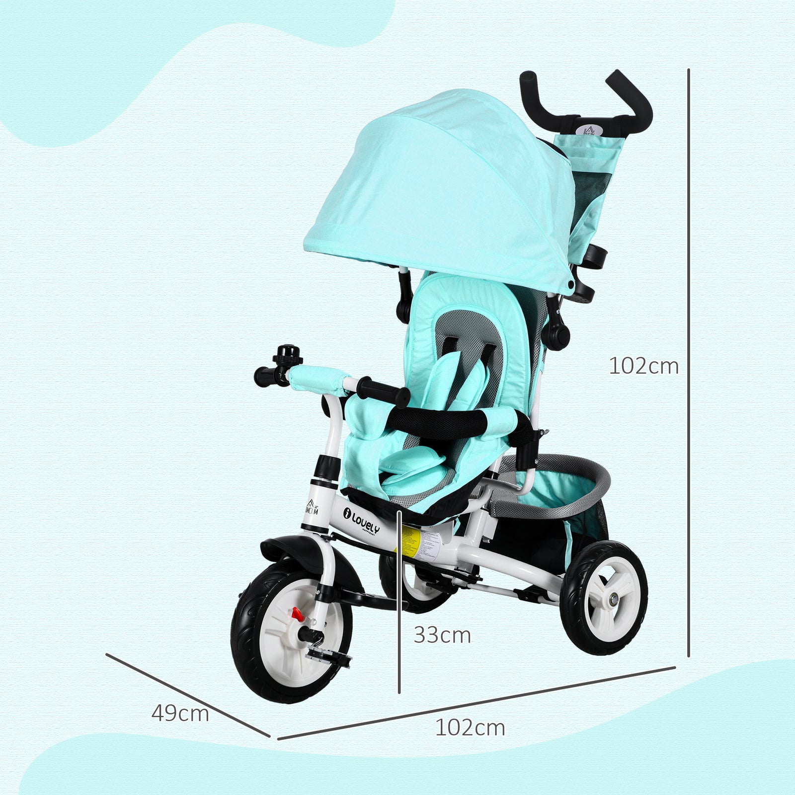 6 In 1 Kids Trike, Stroller With Parent Handle | Green