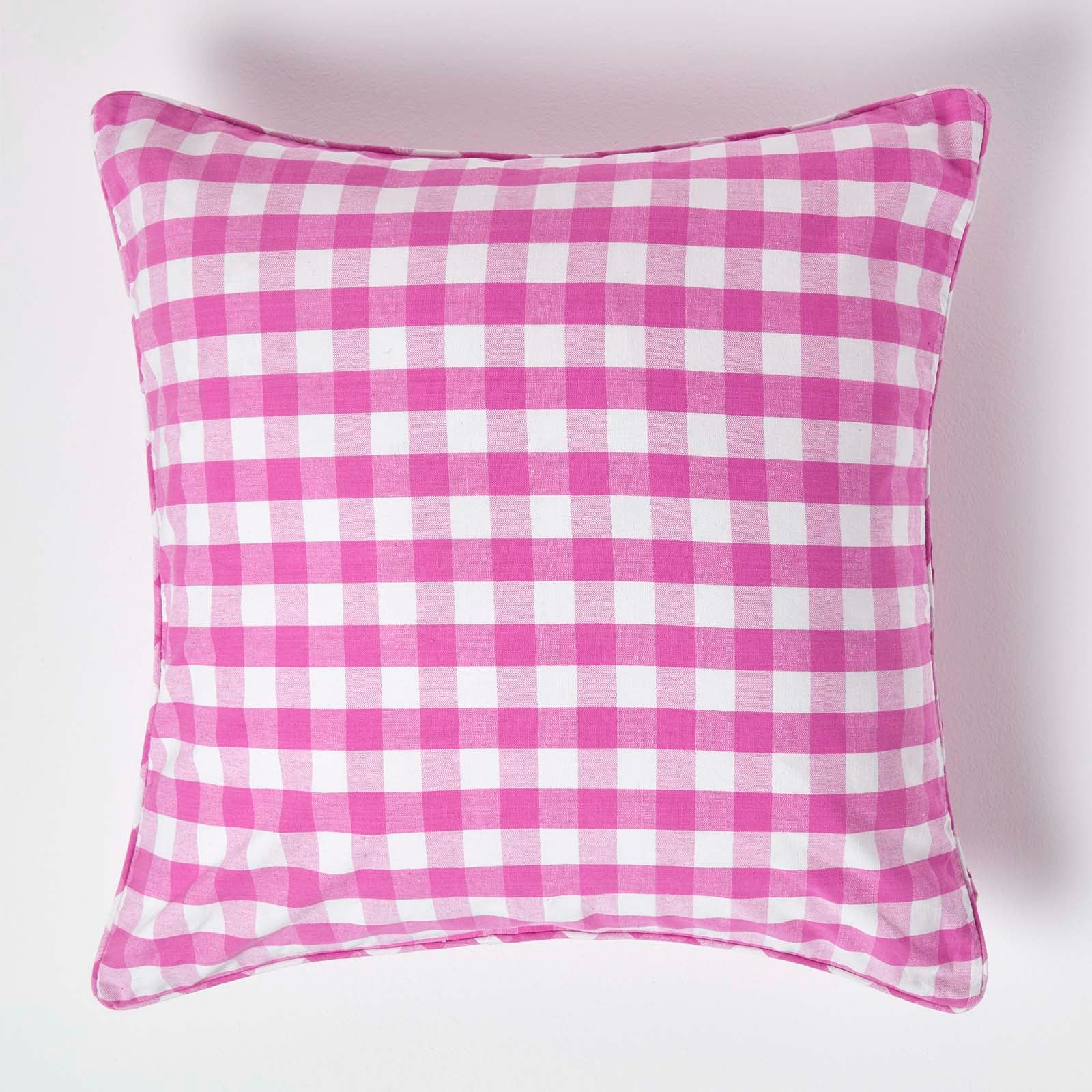 Block Check Cotton Gingham Cushion Cover | 60cm x 60cm | Pink