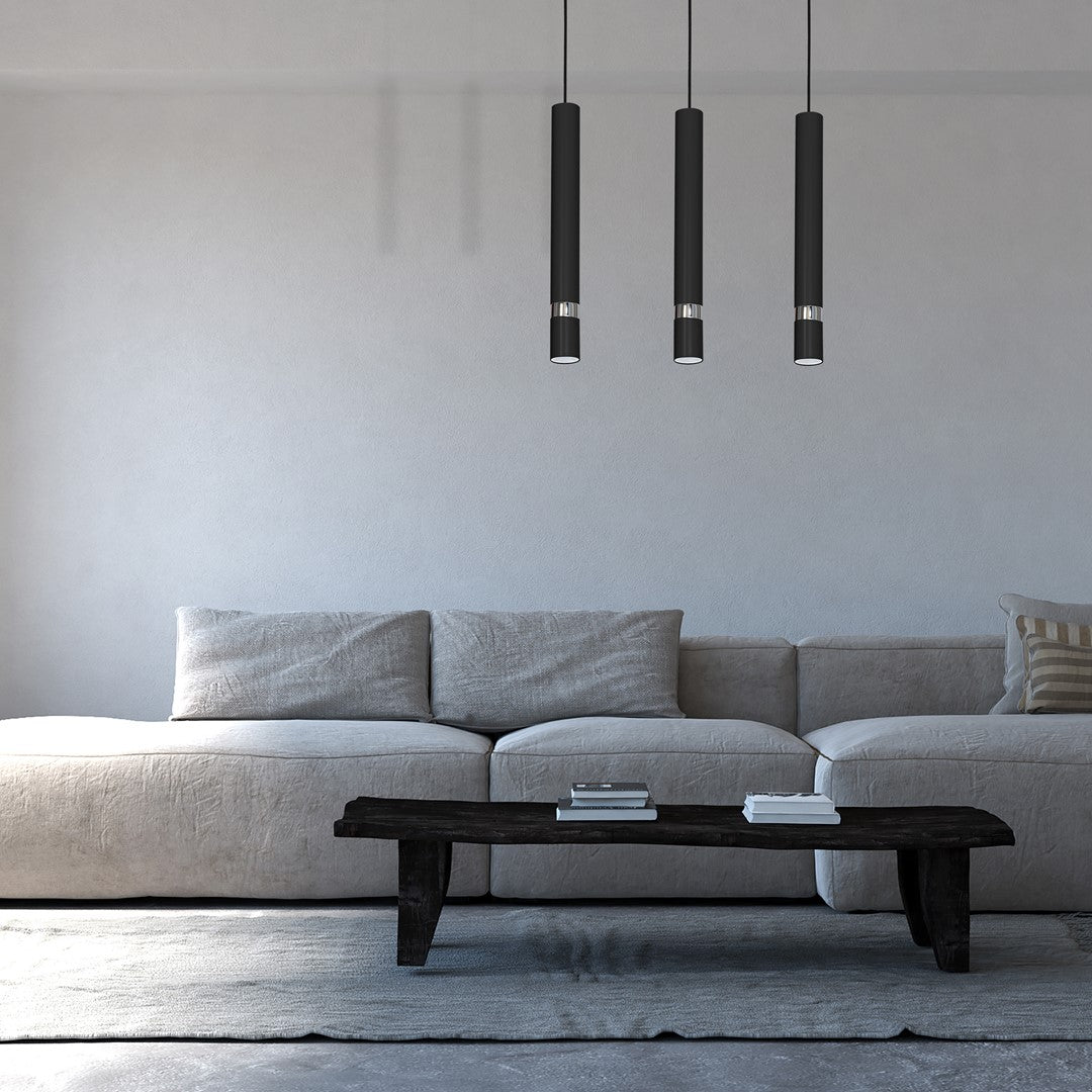 Joker Contemporary Pendant Lamp 3xgu10 Hand Made Cylindrical Style Light Finished In Matt Black With Chrome Detail