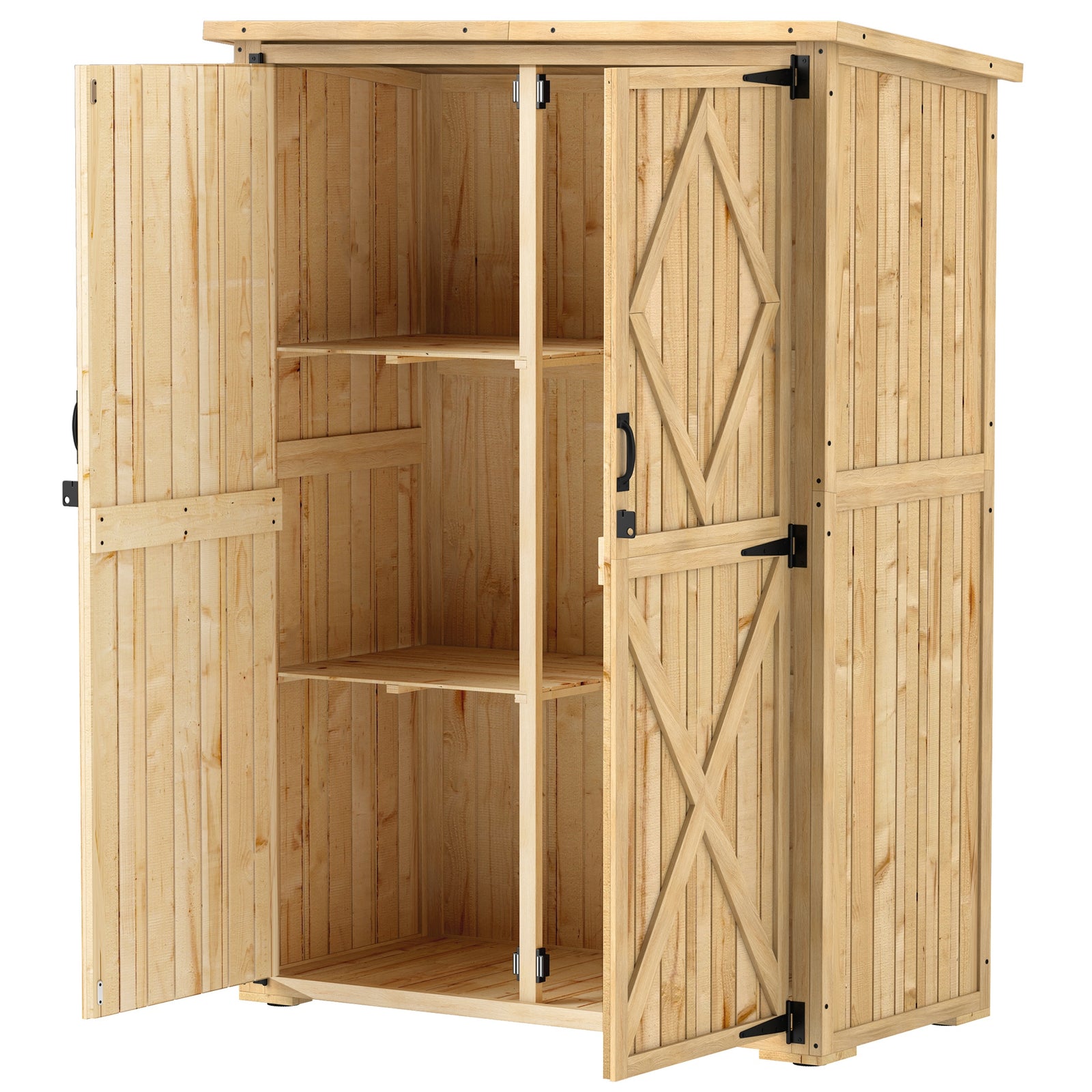 Wooden Tool Storage Cabinet With Double Doors, Natural