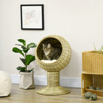 Raised Cat House, Natural Mat Grass Cat Bed W/ Stand Cushion, Φ41x 69 Cm