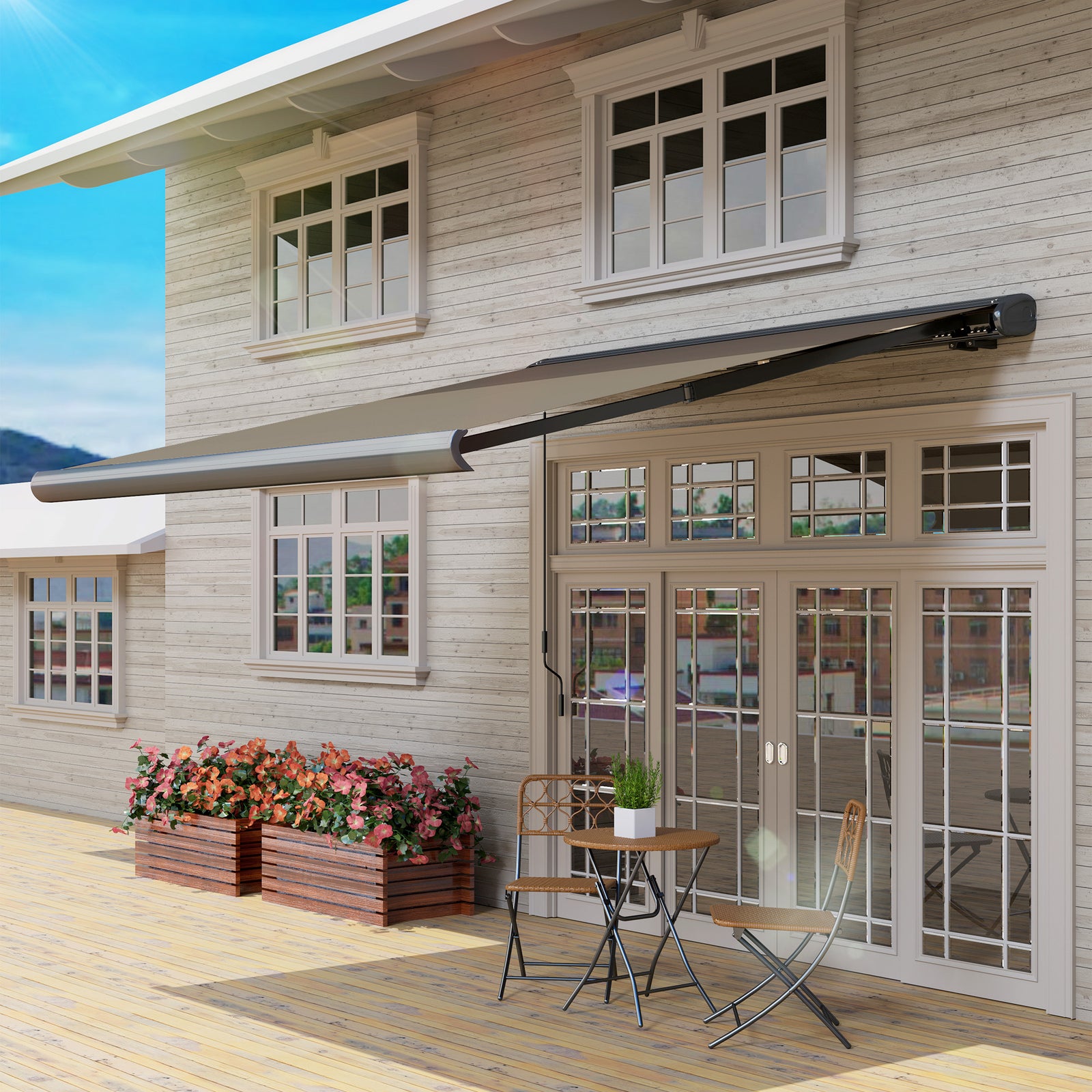 Diy Retractable Canopy With Remote Controller For Patio | Medium | Light Grey