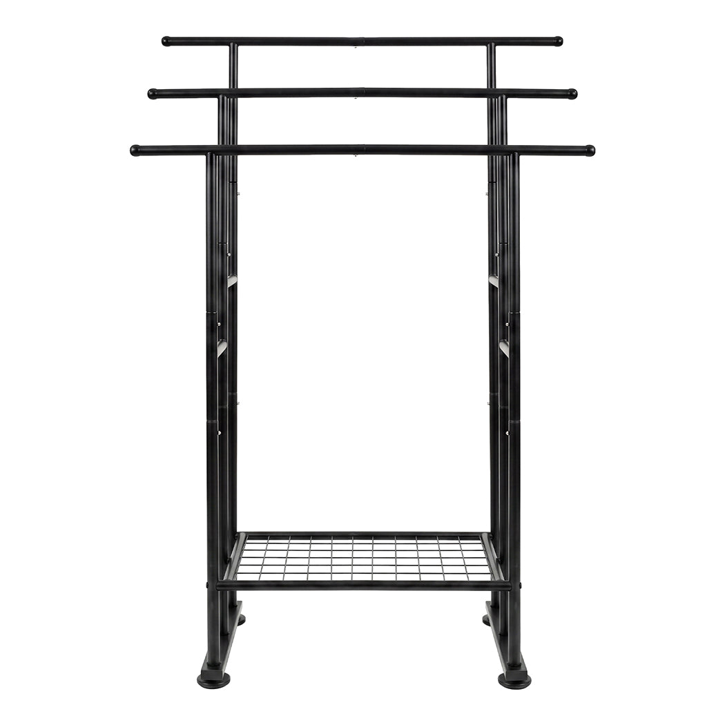 Towel Rail Metal Rack With Basket 3-tier Storage Anti-slip Foot Black | Black