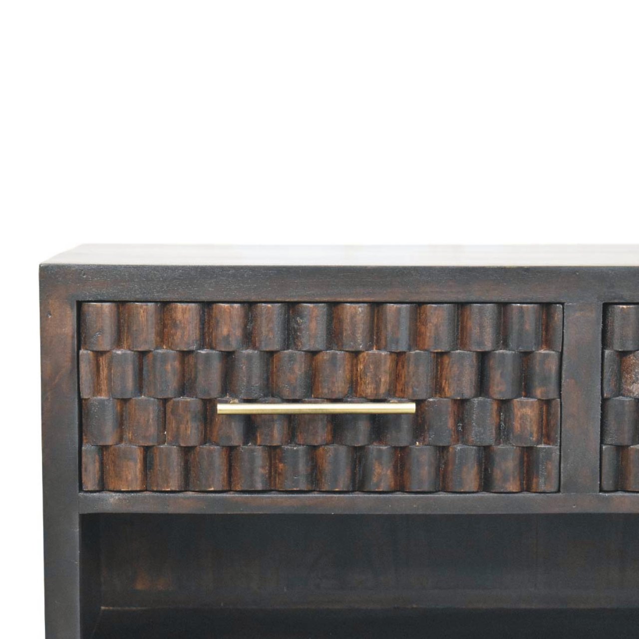 Cadiz Carved Shoe Storage Bench, 2 Drawers, 1 Open Slot, Dark Brown