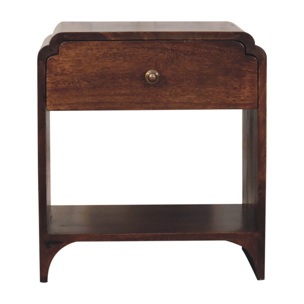 Solid Wood California Walnut Newton Bedside, 1 Drawer And Open Shelf, Dark Brown