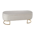 White Teddy Fur Upholstered Storage Bench With Gold Metal Base, Modern Ottoman Seat With Hidden Compartment For Bedroom Or Living Room