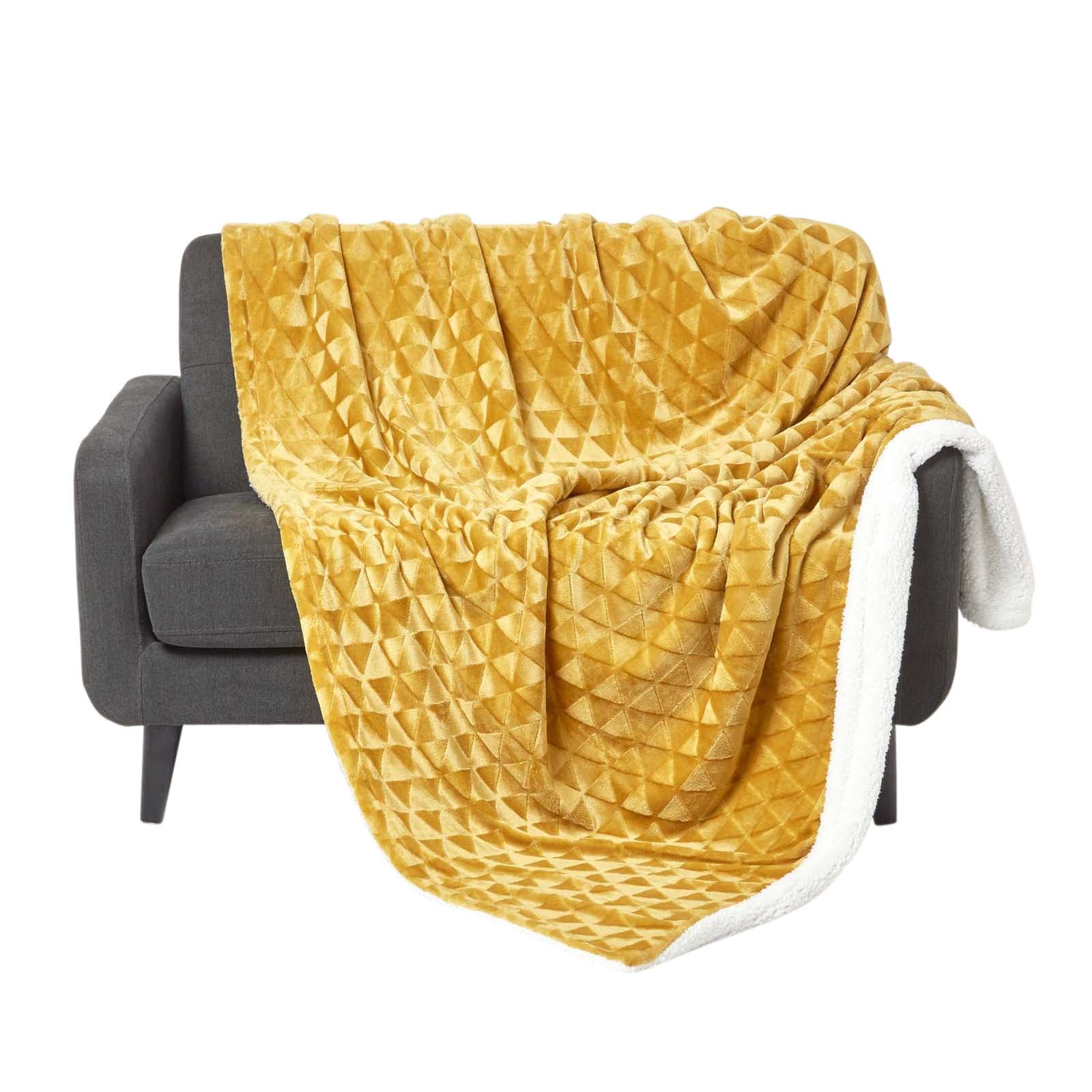 Geometric Triangle Velvet Throw | 160cm x 200cm | Mustard