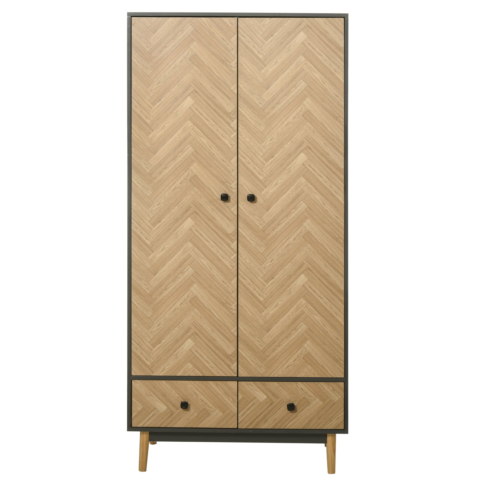 Modern Wardrobe Cabinet With Shelf Hanging Rod 2 Drawers