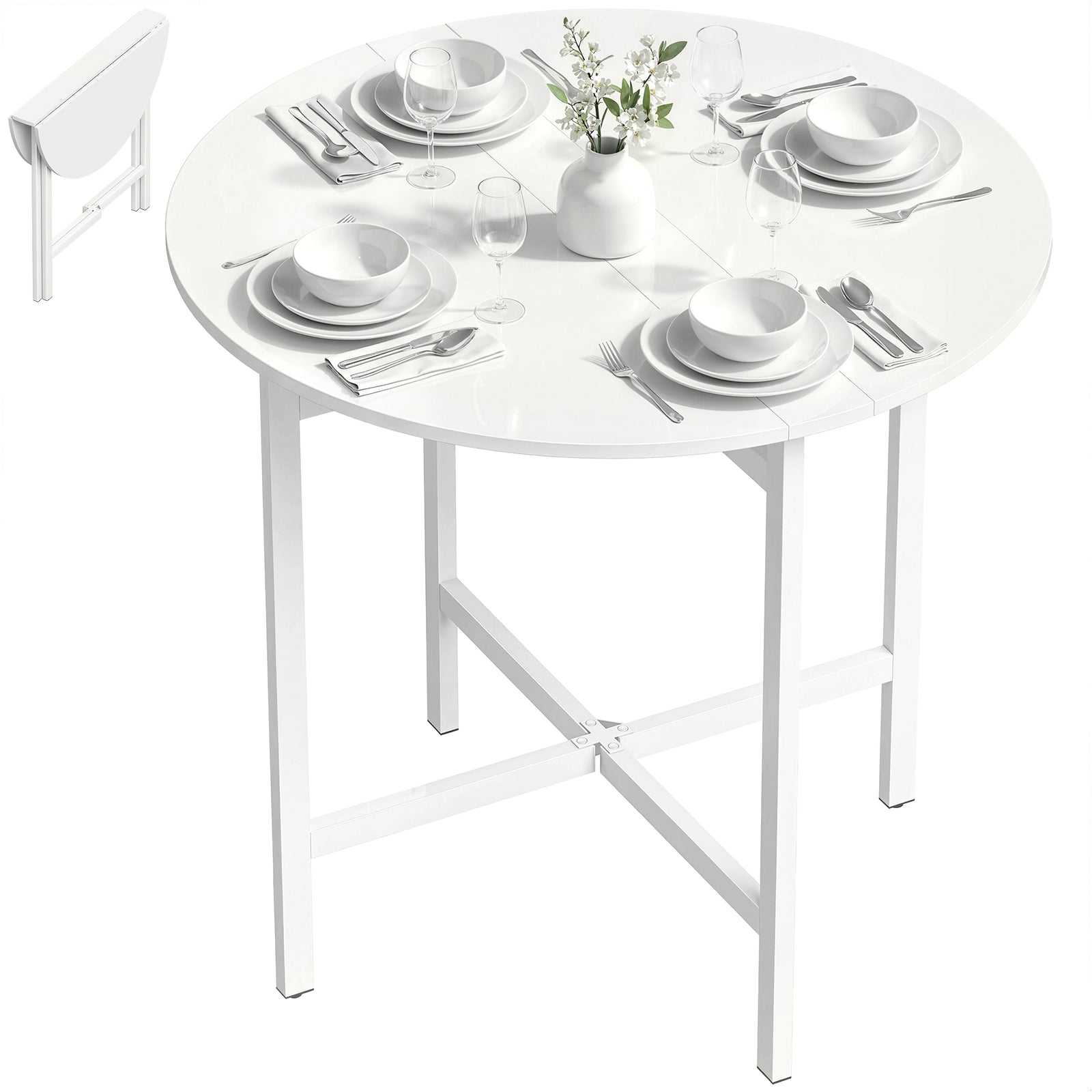 HOMCOM Folding Dining With Steel Frame For Small Spaces, White