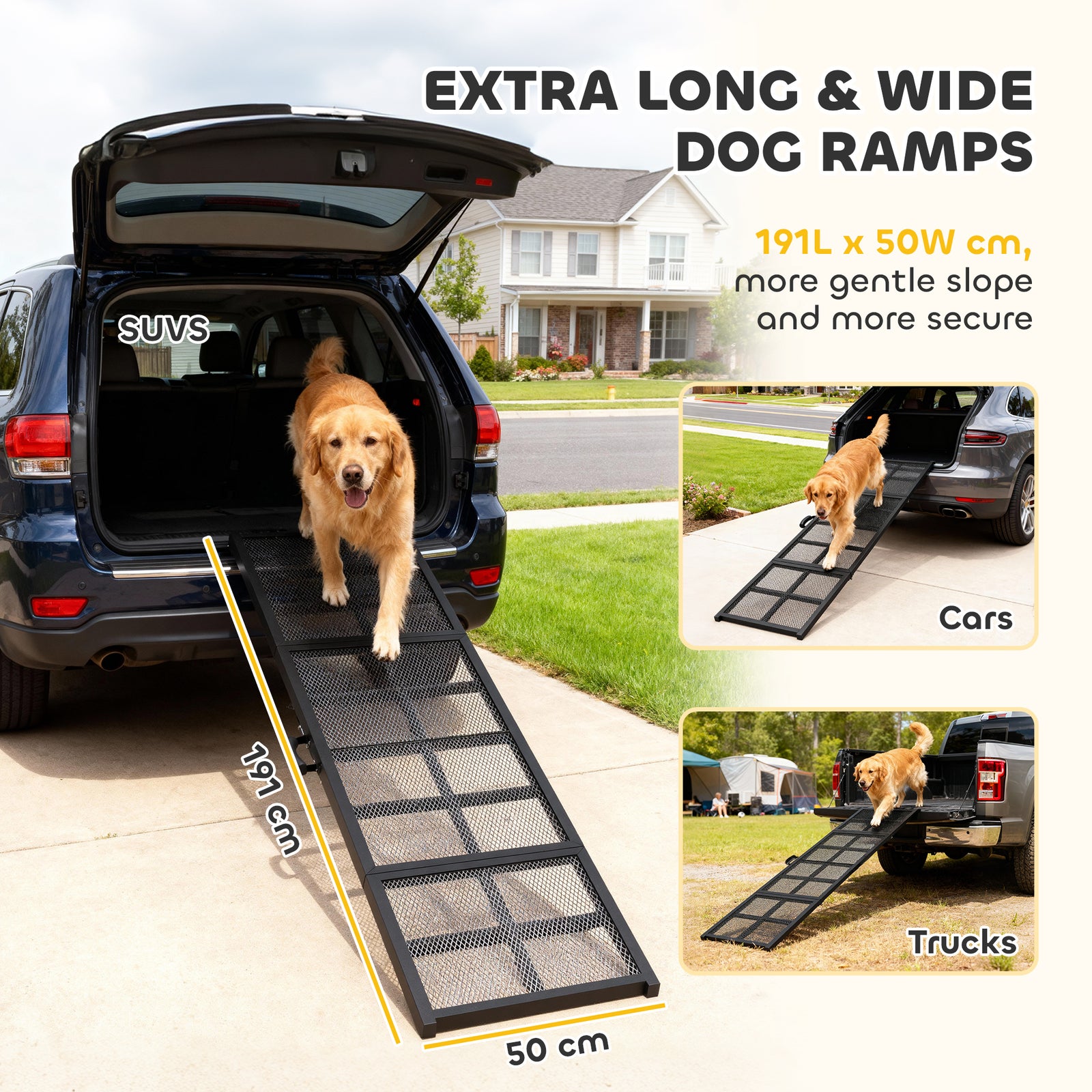 191 X 50cm Dog Ramp For Car, Pet Stairs For Large Dogs, For Suvs