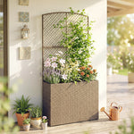 Outsunny Rattan Garden Planter With Trellis And Liner, Light Grey