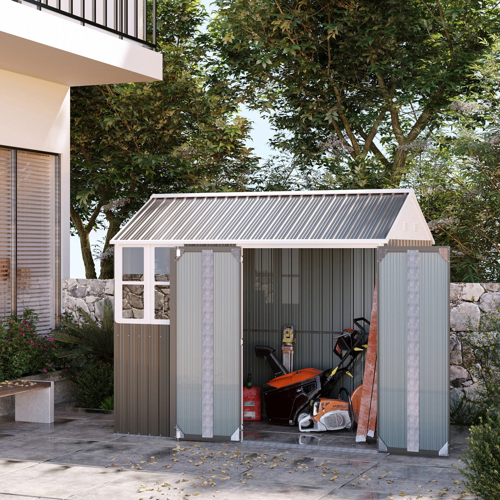 8x6 Ft Metal Garden Shed Outdoor Storage Shed W/doors Window