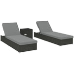 Rattan Sun Loungers Set Of 2 With Side Table | Dark Grey