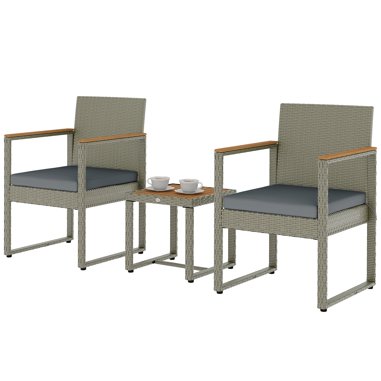 3-piece Rattan Bistro Set With Acacia Wood Table | Grey
