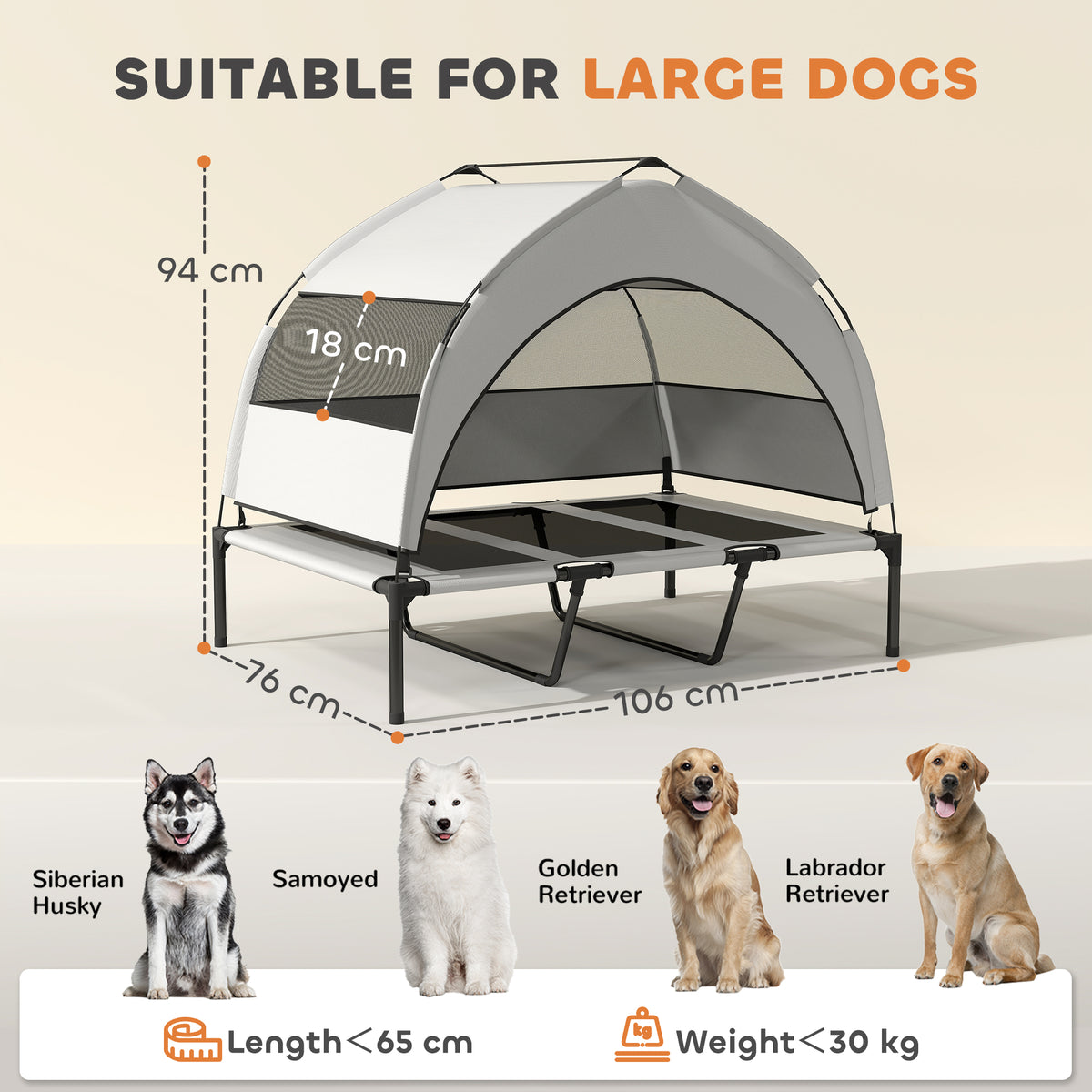 Pawhut Portable Elevated Dog Bed With Removable Canopy, 106 X 76 X 94 Cm