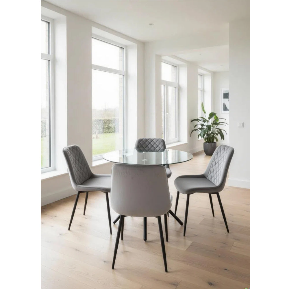 Stylish New York Dining Table Set With 4 Amelia Velvet Chairs | Grey