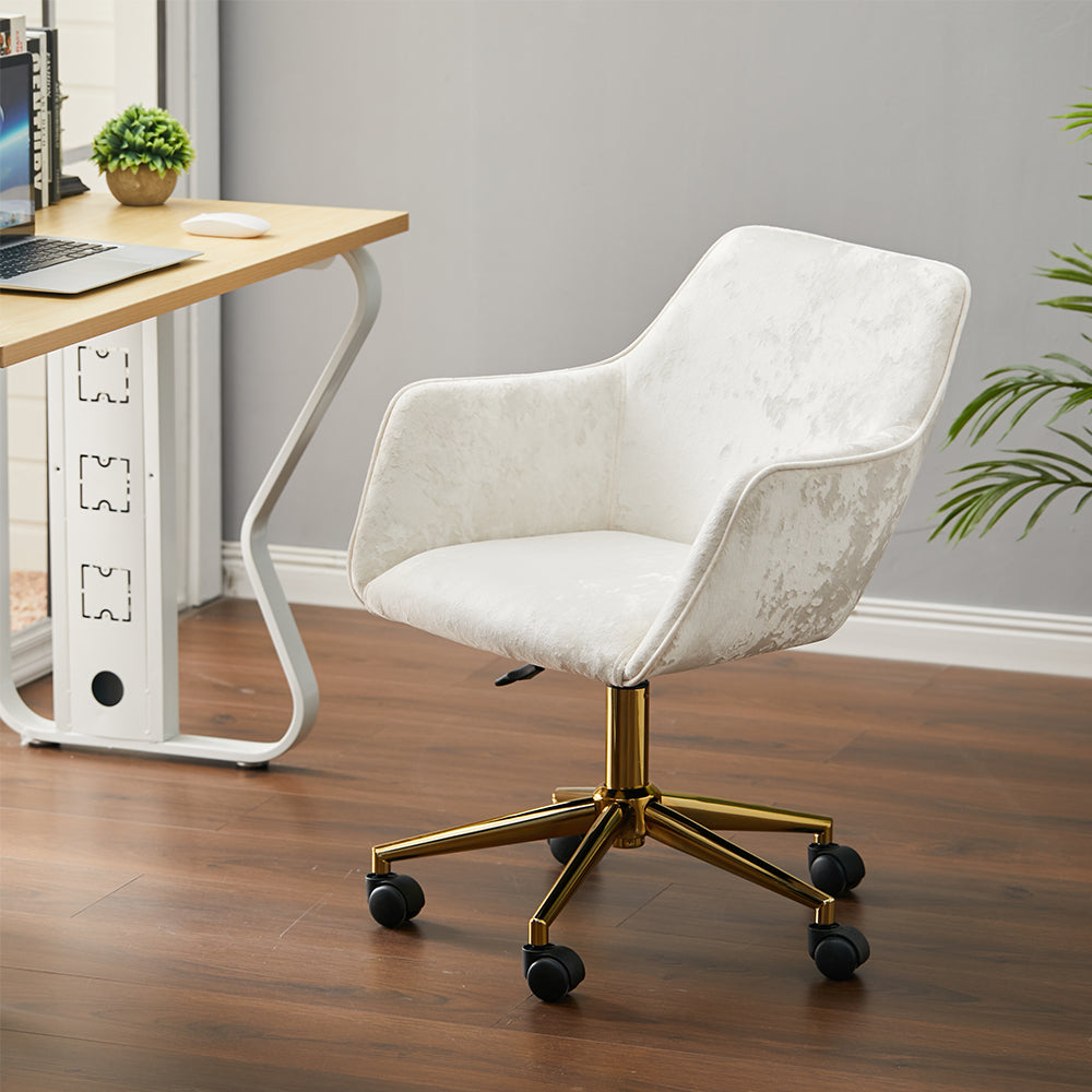 Velvet Upholstered Home Office Swivel Task Chair With Flared Arms